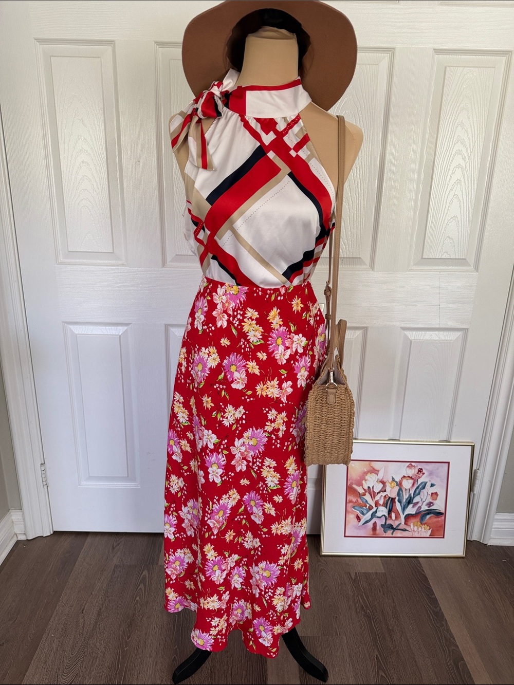 Vintage Red Floral Skirt tomato girl skirt